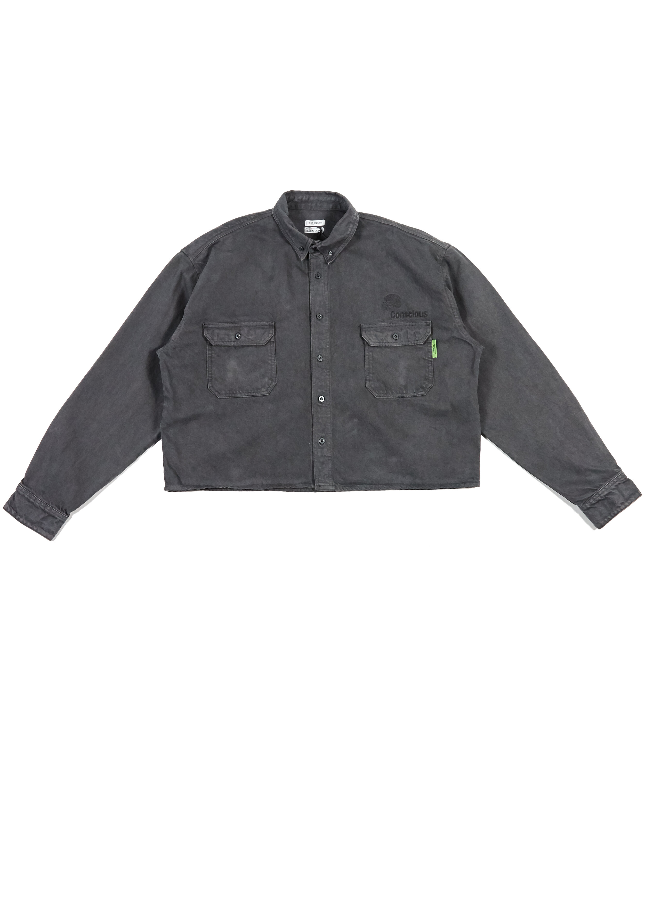 BIG DADDY BUTTON DOWN CROPPED - CHARCOAL — WILLY CHAVARRIA
